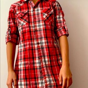 Red Plaid Button Down Shirt